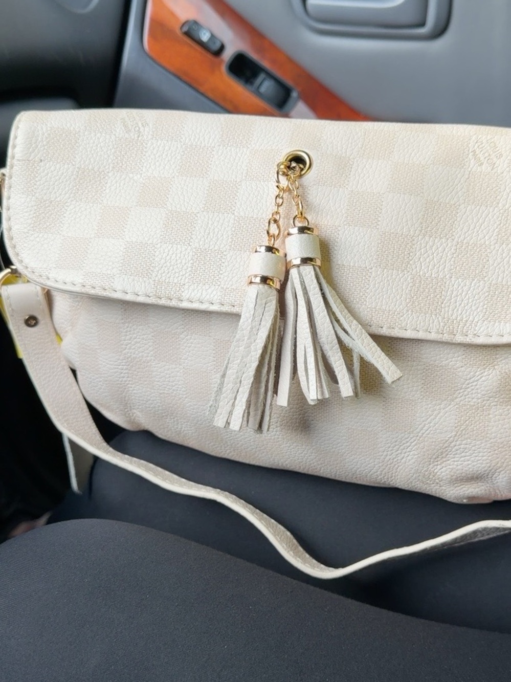 Lux Style Bag With Cream Tassel Crossbody with Gold Accents